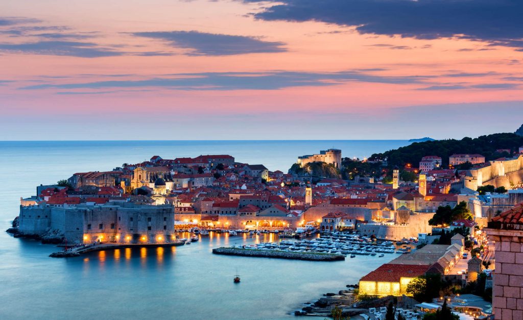 Sunset at yacht harbour in Dubrovnik