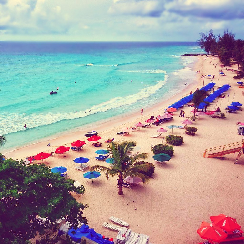 Scenic panoramic coastline of Barbados with turquoise waters and white sandy beaches