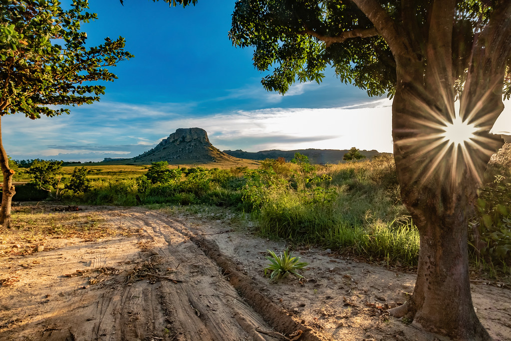 Landscape view of Ihosy savanna and sandstone plateaus approaching Isalo National Park in southern Madagascar.