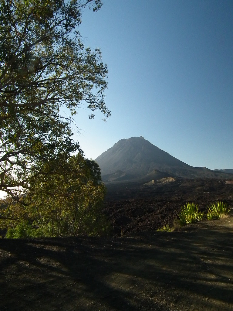 Pico do Fogo active volcanic peak rising above the caldera on Fogo Island, Cape Verde