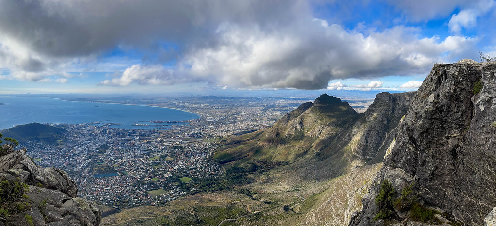 Scenic view of Table Mountain and Lion's Head under clear summer skies in Cape Town